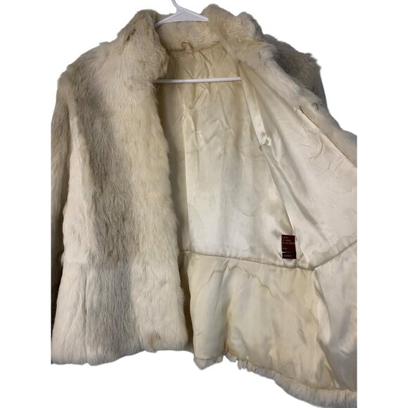 Vintage White Rabbit Fur Jacket S/M With Satin Lining & Hook Closure RN10523 - Picture 11 of 13